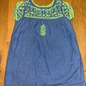 Roberta Roller Rabbit Kids Blue Dress with Green Embroidery